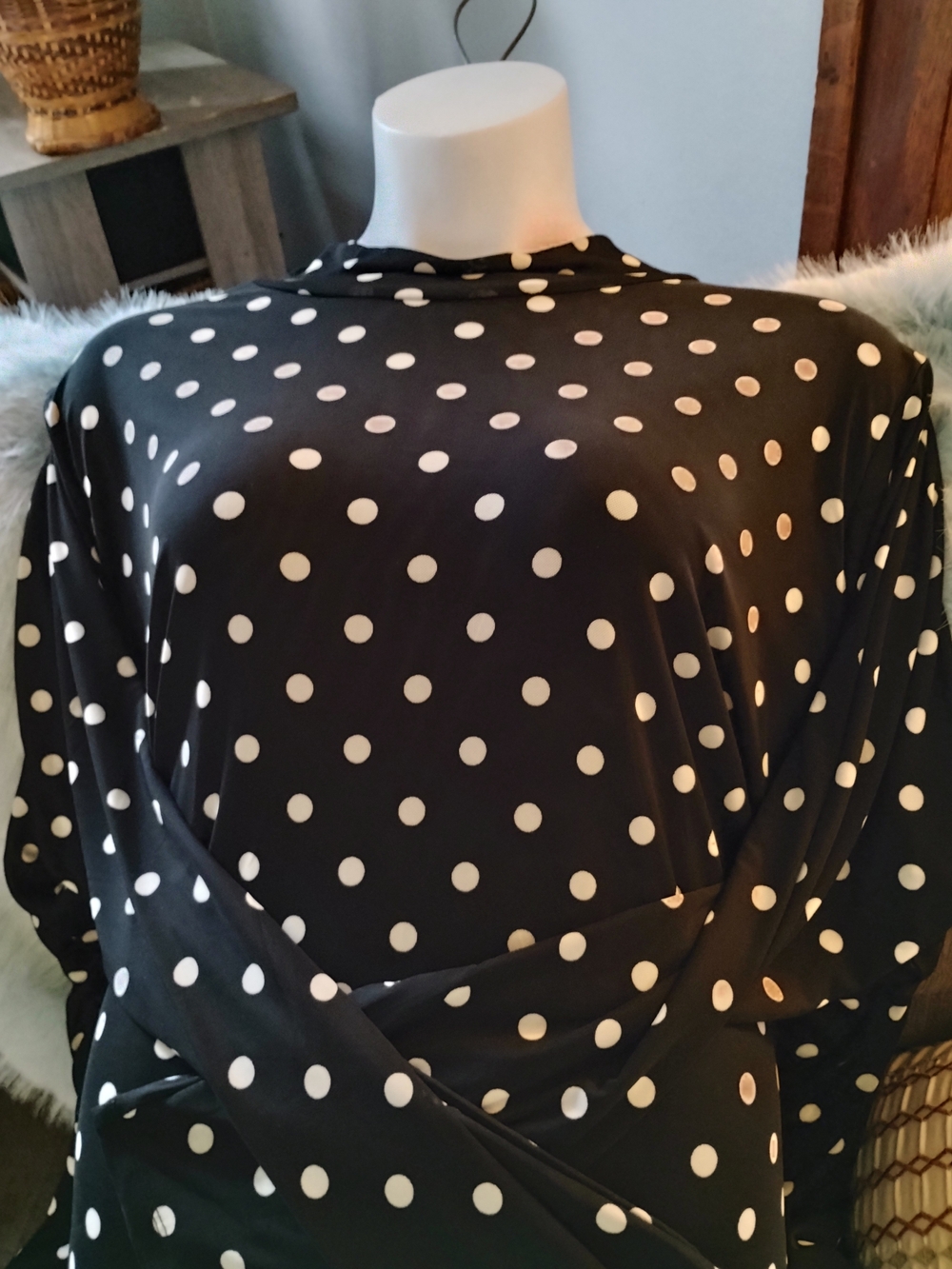 a new day Black Polka Dot Blouse with White Dots